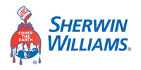 Sherwin-Williams logo: a paint can pouring red paint over the Earth, with the text 
