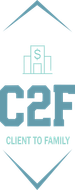 Logo with a bank icon, C2F text, and