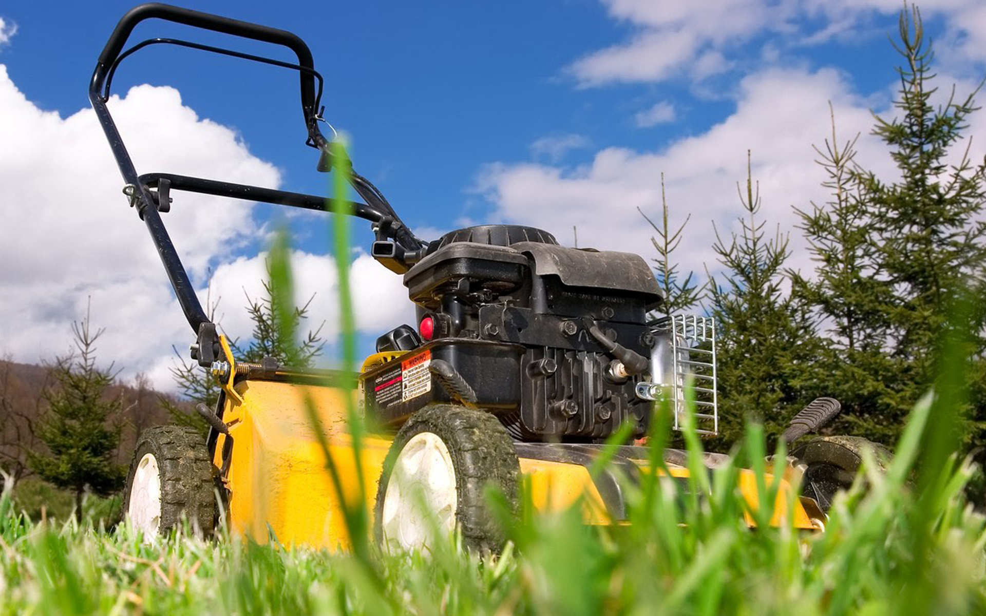 Push lawn mower on grass