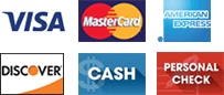Visa, Mastercard, American express, Discover, Cash, Personal check