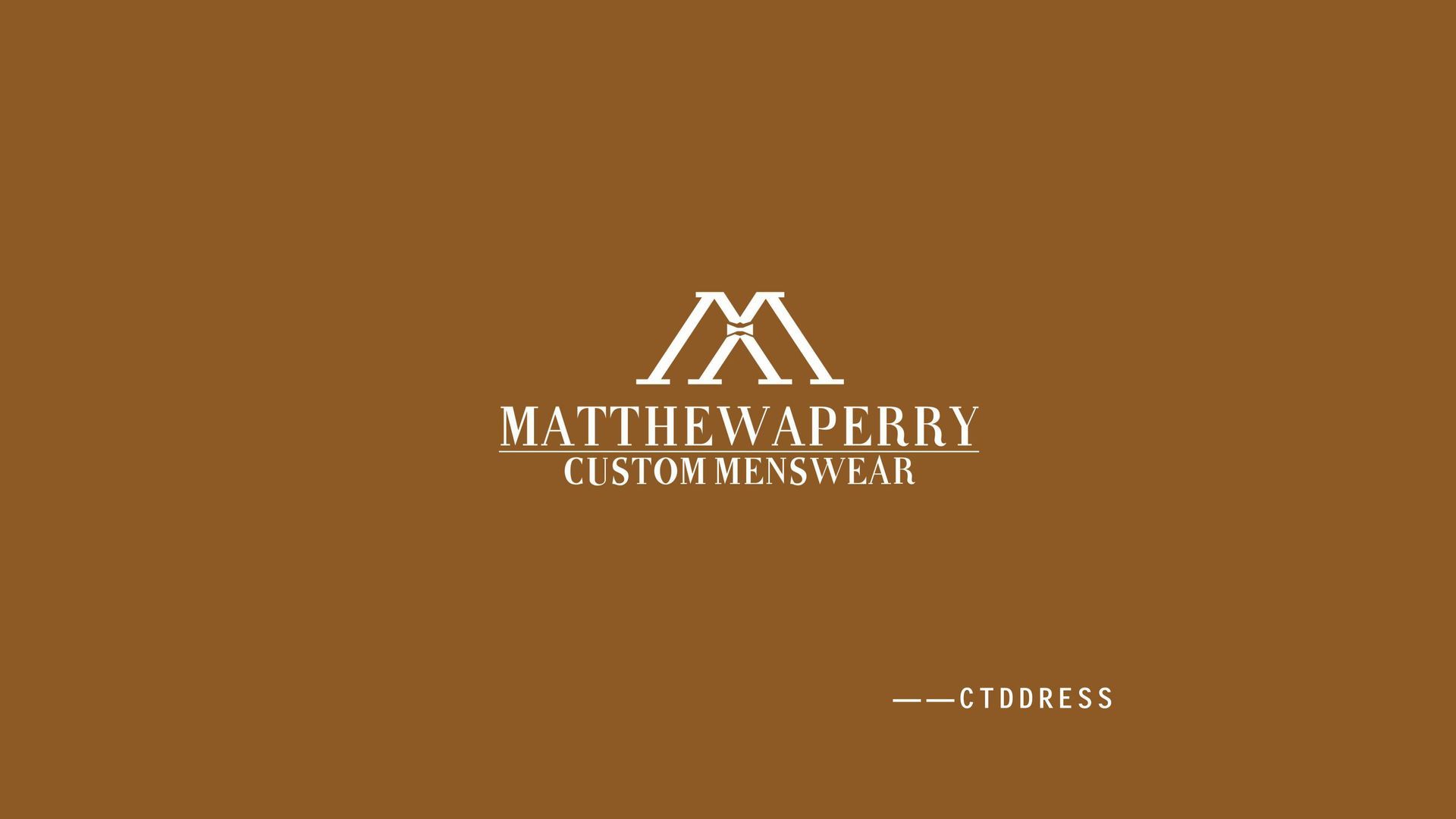 Logo for Matthew A Perry Custom Menswear. Features a monogram and text in white on a brown background.