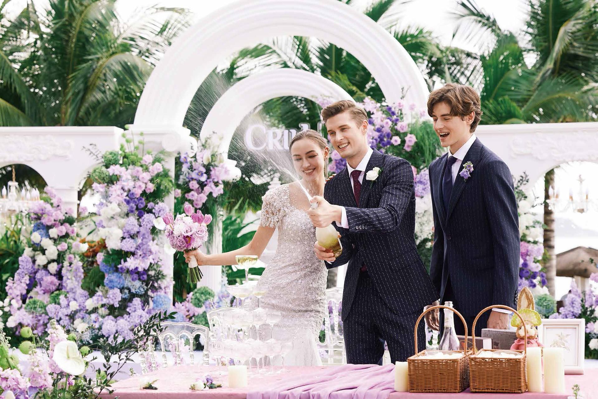 A bride and groom are standing next to each other at a wedding ceremony.