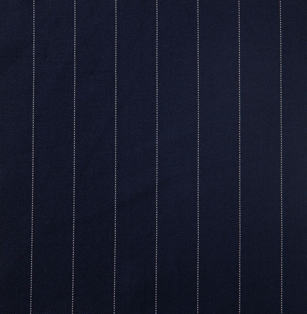 A close up of a navy blue striped fabric with white stripes