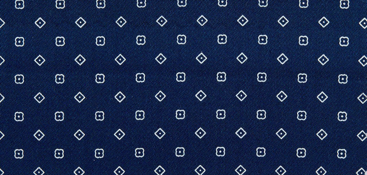 A blue background with white squares pattern fabric