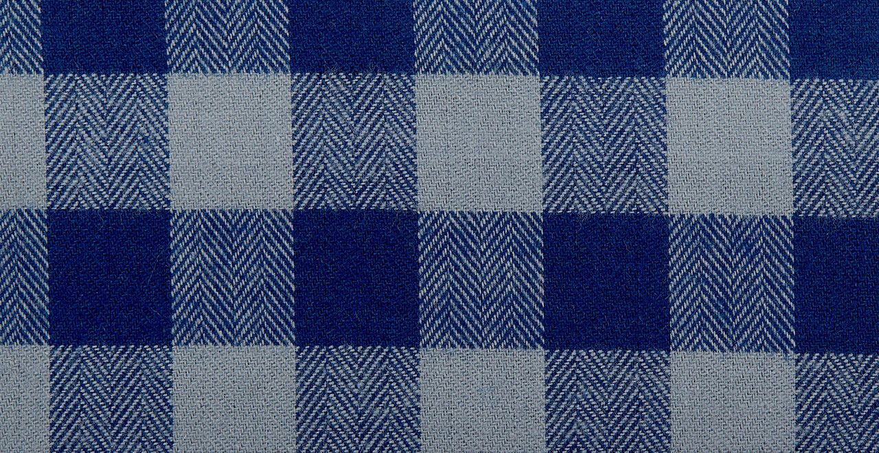 A close up of a blue and white plaid fabric