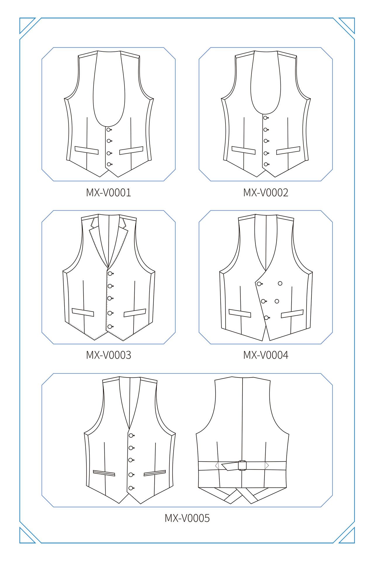 There are many different types of vests in this drawing