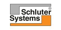 Schluter Systems logo: gray and orange shapes framing the text 