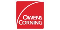 Owens Corning red square logo with white curved line and text