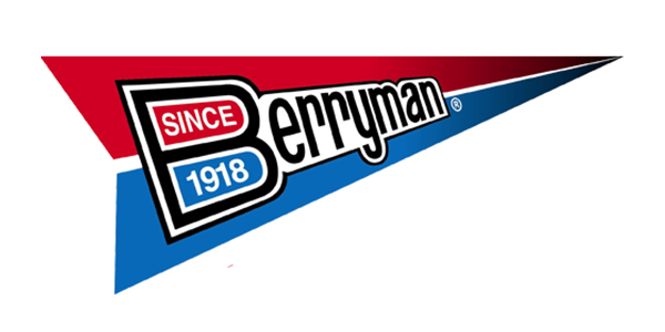 Berryman logo with red, blue, and black triangular design and
