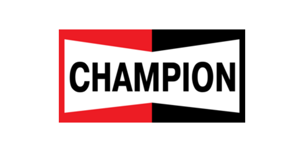 CHAMPION logo in black text inside a red and black rectangular outline