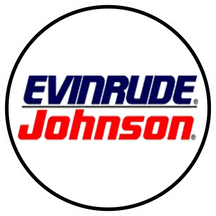 Evinrude Johnson logo in blue and red inside a black circle