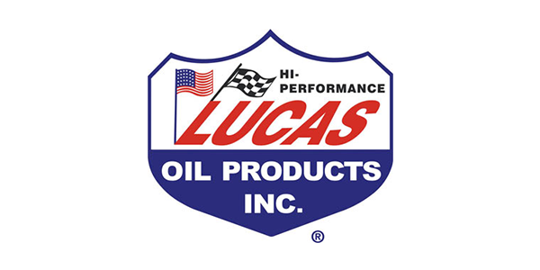 Lucas Oil Products Inc. logo in red, white, and blue with U.S. flag and shield badge