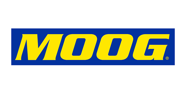 MOOG logo in yellow on a blue rectangular background
