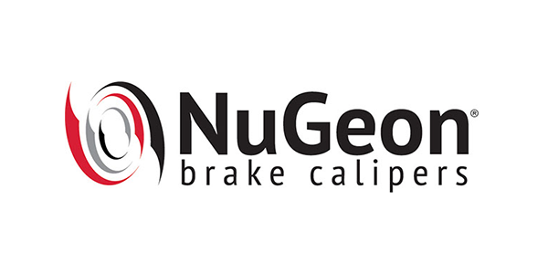 NuGeon brake calipers logo with red and black swirl emblem on white background