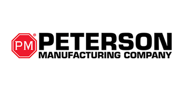 Peterson Manufacturing Company logo with red PM emblem and black text on white background
