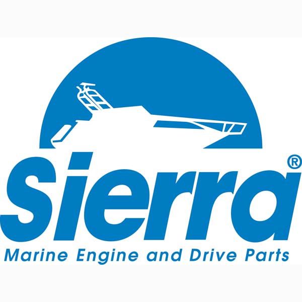 Sierra Marine Engine and Drive Parts logo with blue boat silhouette and white/blue text