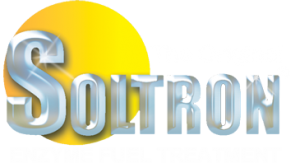 Silver “SOLTRON” logo with a yellow sun-like circle behind the text