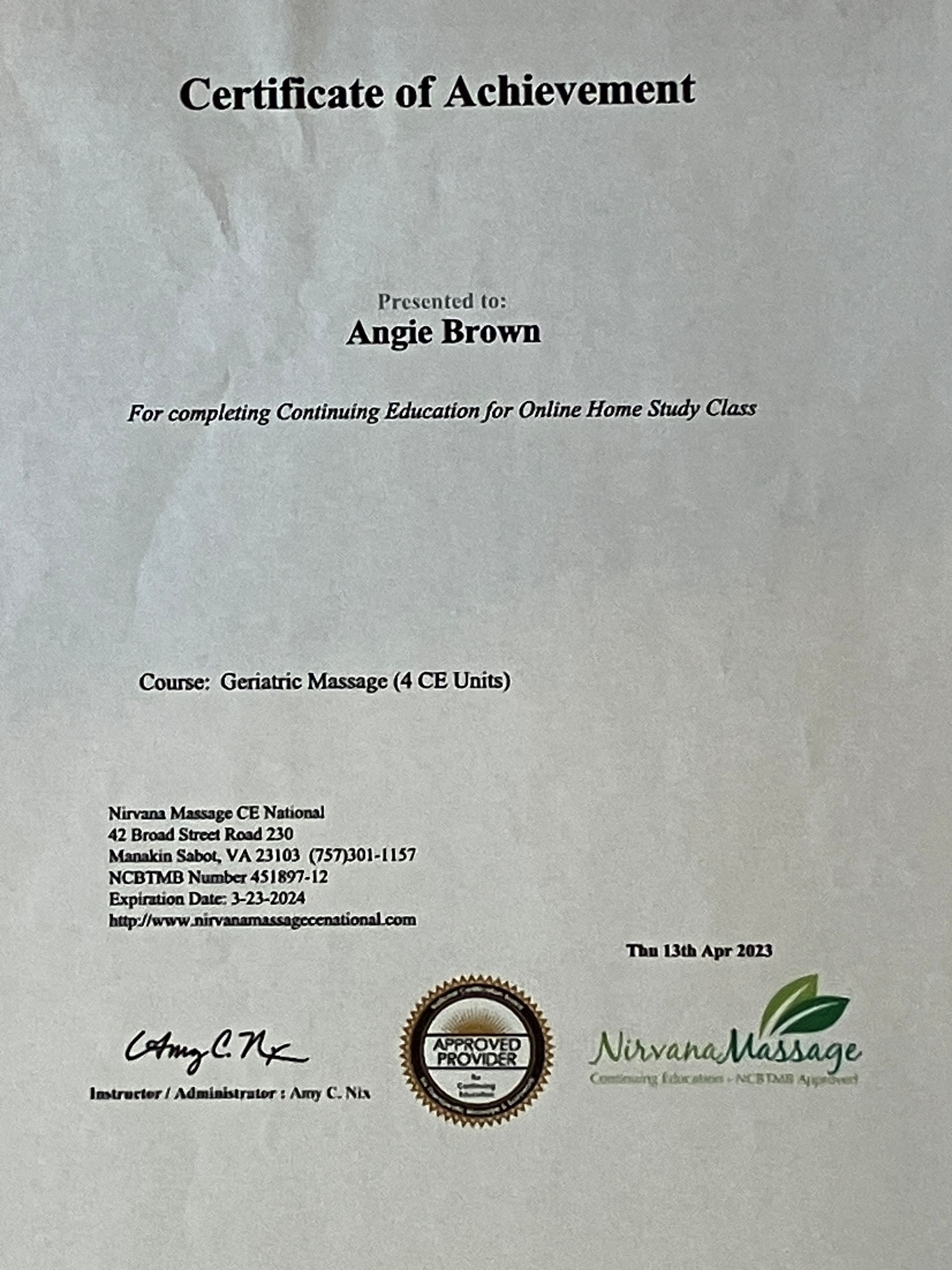 Certificate of Achievement for August Brown, with signatures and seals on a light gray background