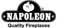 The logo for napoleon quality fireplaces is black and white.