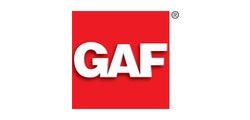 GAF logo: white letters