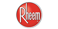 Rheem logo in white text on a red circle.