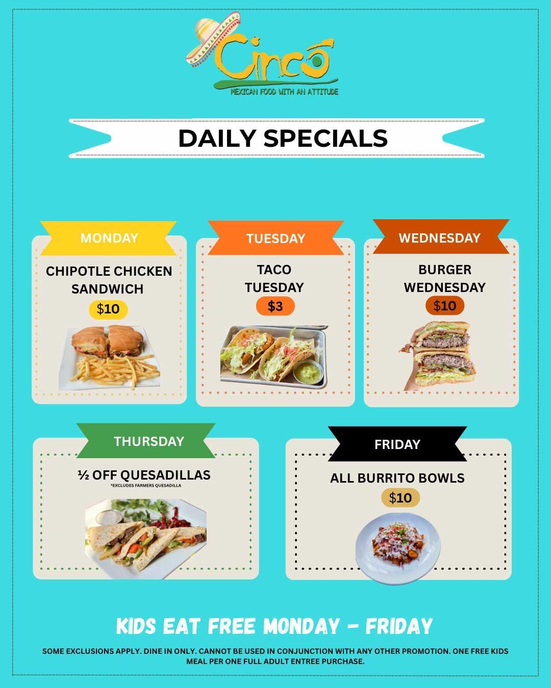 Cinco Mexican Cantina daily specials