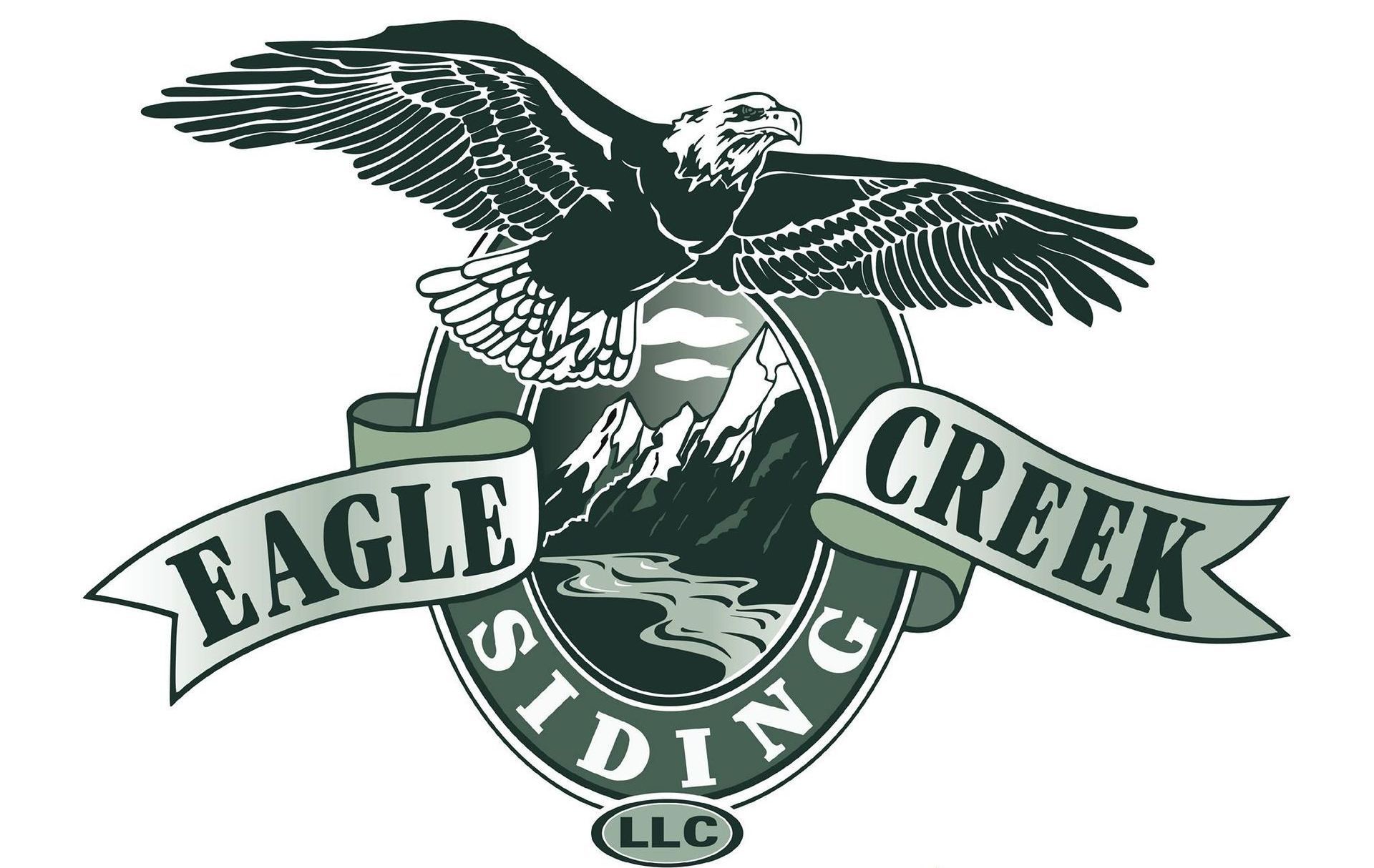 The logo for eagle creek siding shows an eagle flying over a mountain