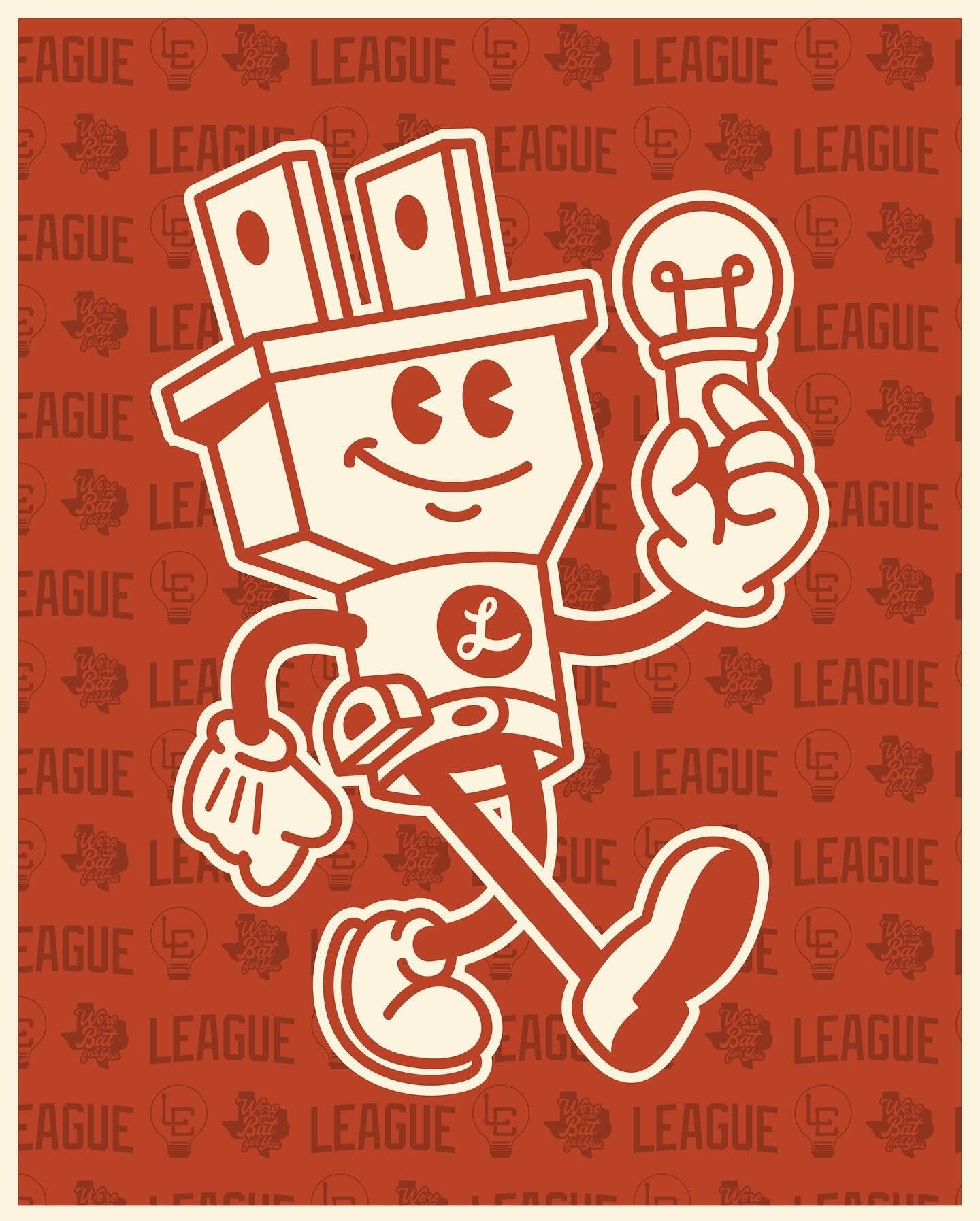 A mascot for the texas league is wearing a top hat and holding a light bulb.