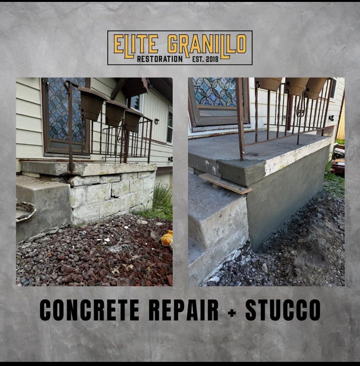 Before and after photo of concrete restoration process