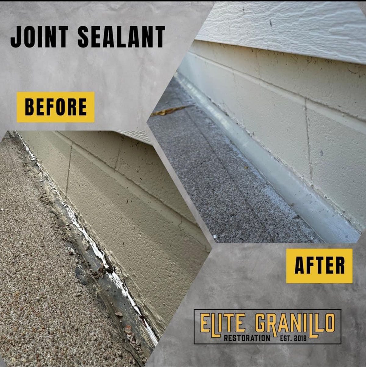 Before and after photo of joint sealant process