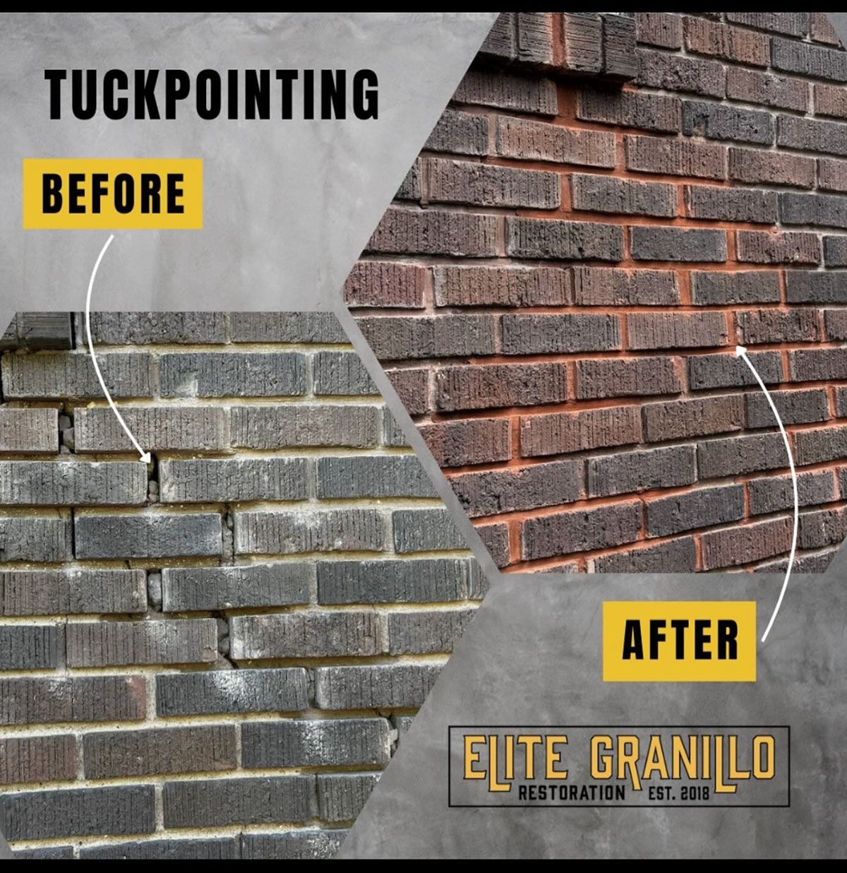 Before and after photo of tuckpointing process