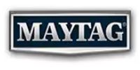 Maytag logo in white letters on a dark blue plaque with a silver border