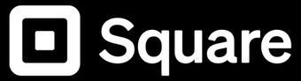 Square logo in white on a black background