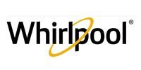 Whirlpool logo in black with a gold swirl underline on a white background
