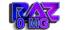 A purple and blue logo that says raz omg