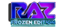 A purple and blue logo for raz frozen edition