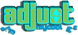 A blue and green logo for adjust my cool