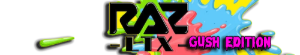 A blurred image of a colorful logo that says raz