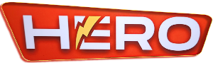 The word hero is on a red sign with a lightning bolt.