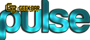A blue geek bar pulse logo on a white background
