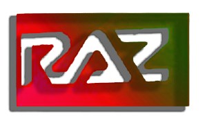 The word raz is on a red and green background