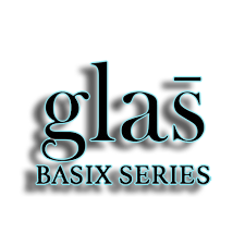 A logo for glas basix series on a white background