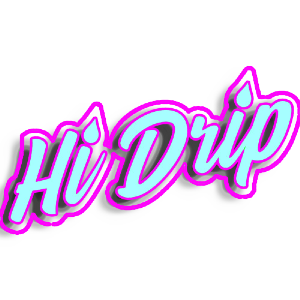 The word hi drip is written in pink and blue on a white background.