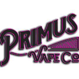 The logo for primus vape co. is purple and black.