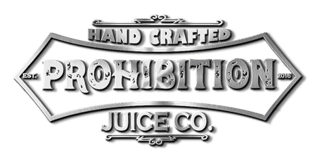 A hand crafted prohibition juice co. logo on a white background.