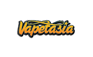 The logo for vapetasia is yellow and orange on a white background.