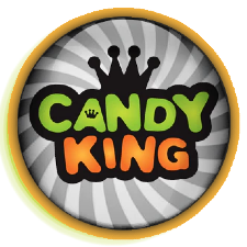 A candy king logo with a crown on it