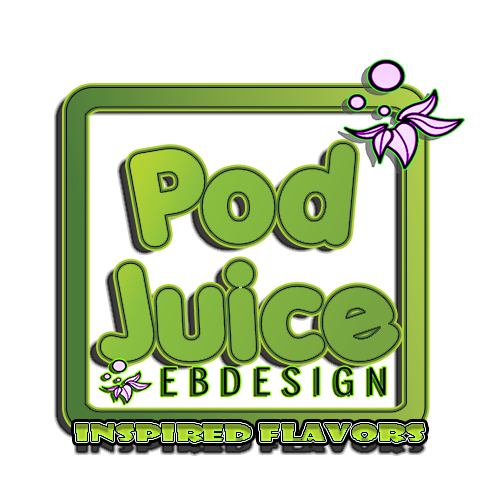 A logo for pod juice ebdesign inspired flavors