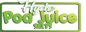 The logo for hyde pod juice salts is green and white.