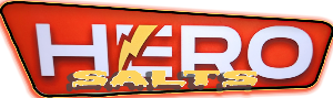 A red sign that says hero salts on it
